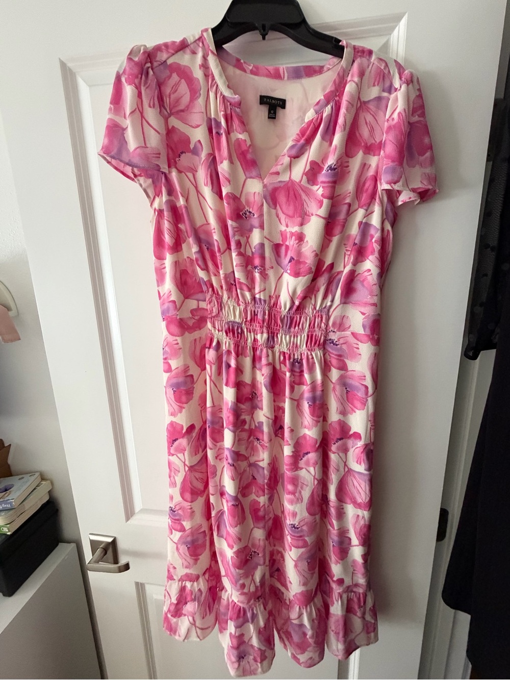 Talbots Pink Floral Midi Dress on Cream